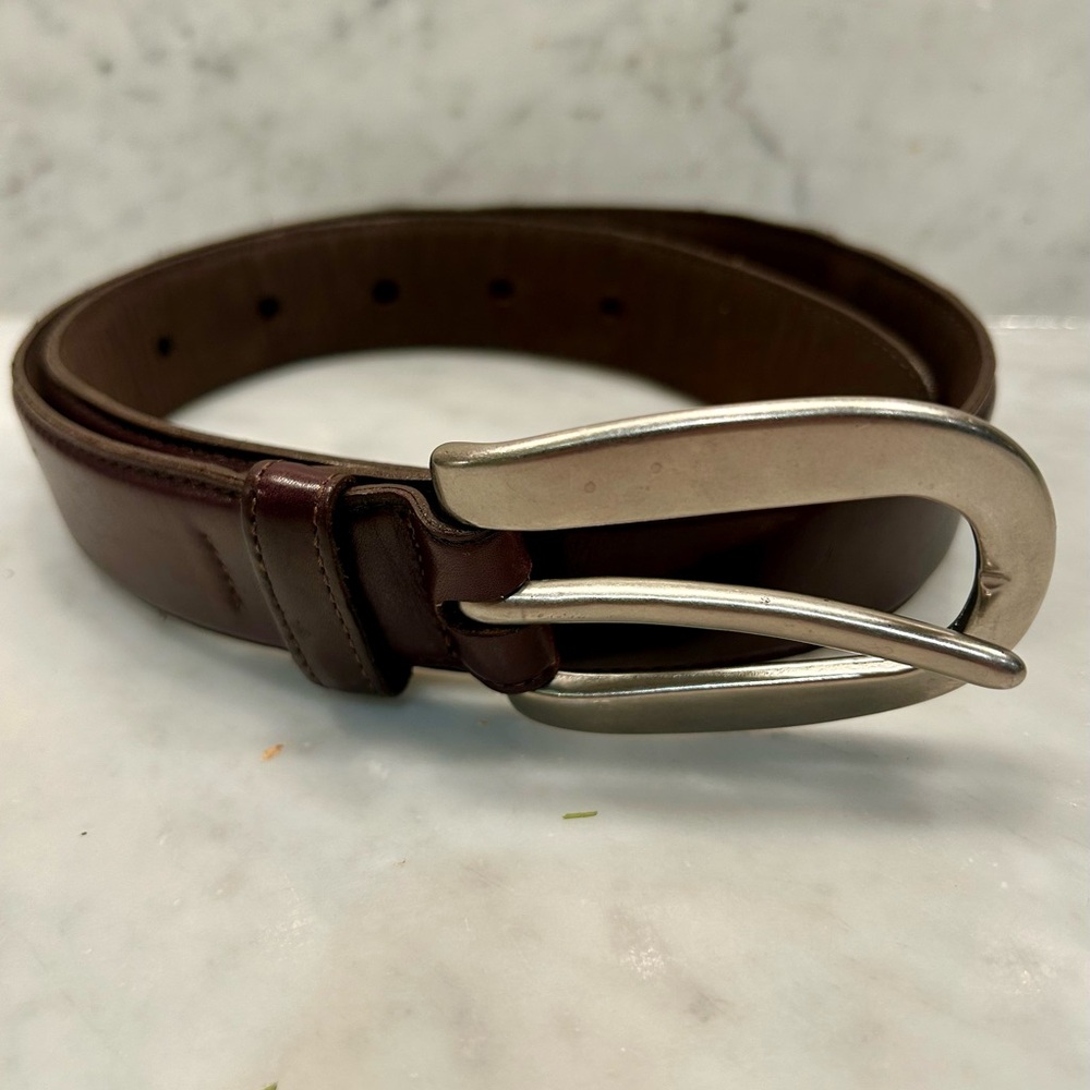 Brown Leather Belt with Silver Buckle